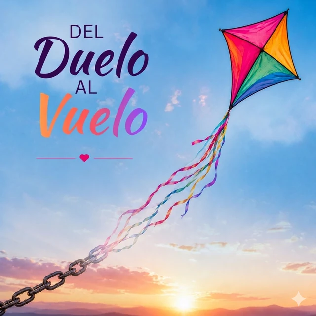 Logotipo de Del Duelo al Vuelo: una cometa que se suelta de una cadena.